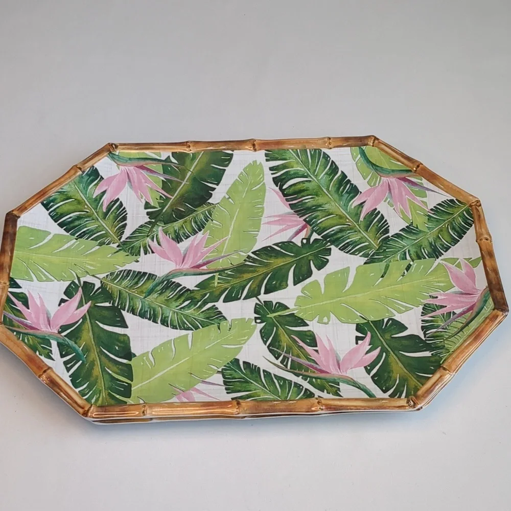 Tommy Bahama Set Of 2 Palm Leaves & Birds Of Paradise Melamine 16
